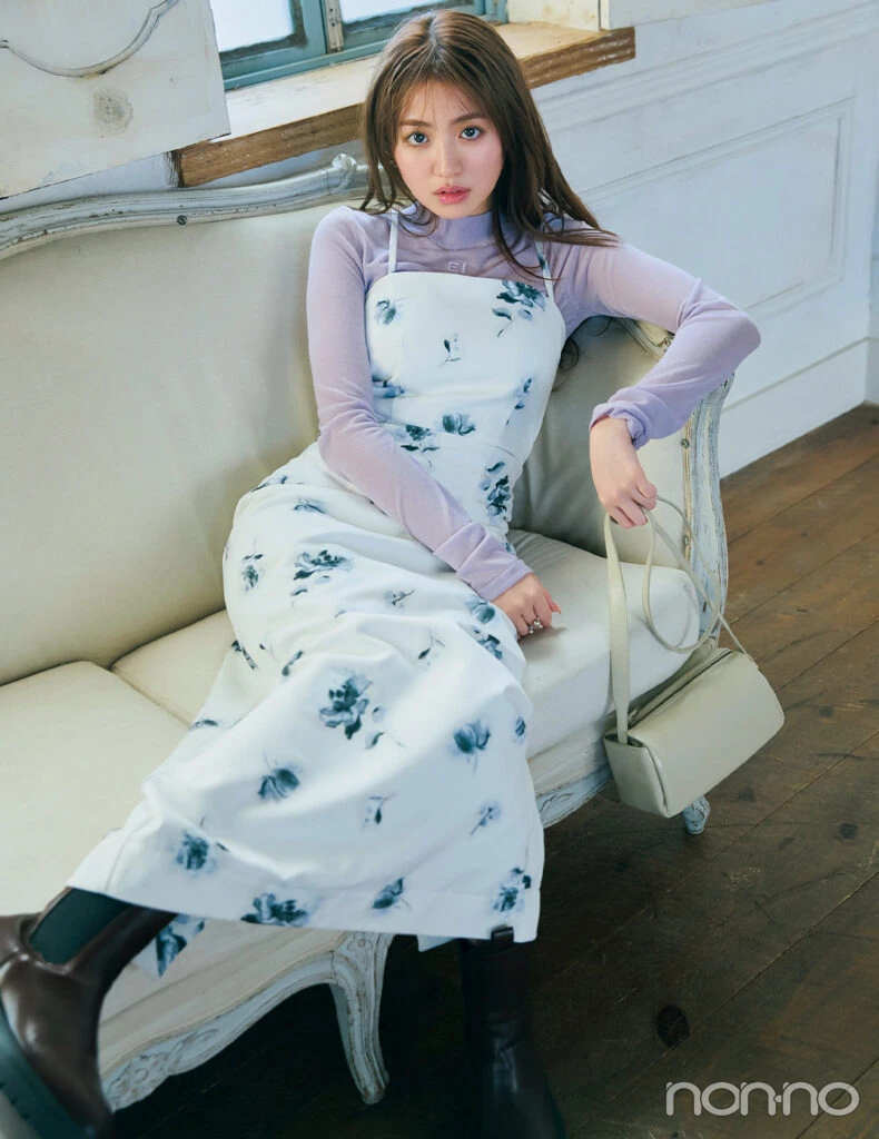 【春コーデ】花柄キャミワンピ×シアートップス