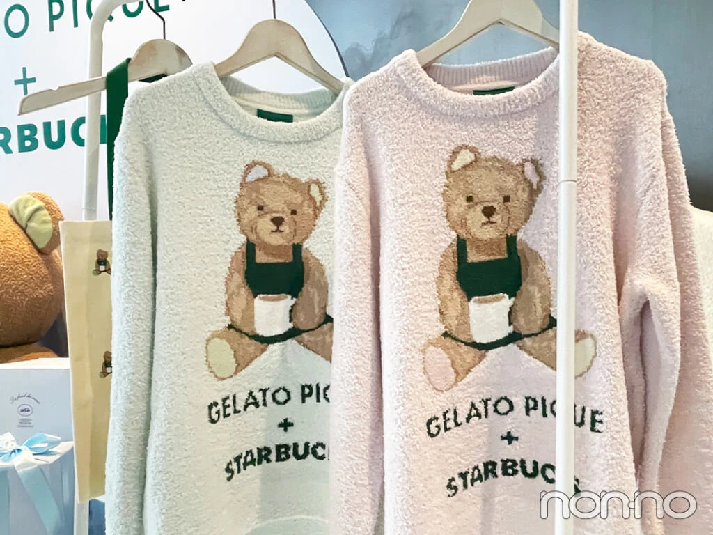 『gelato pique パウダーベアジャガードプルオーバー ミントグリーン』『gelato pique パウダーベアジャガードプルオーバー ソフトピンク』 実物
