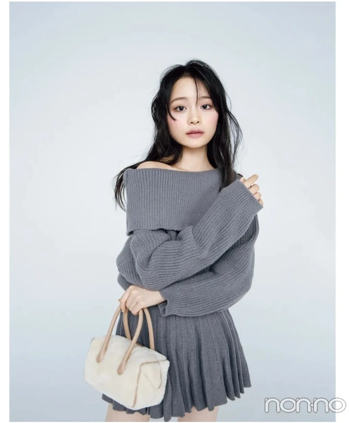 林芽亜里が着こなす大学生の一週間コーデ 火曜日のオフショルワンピスタイル