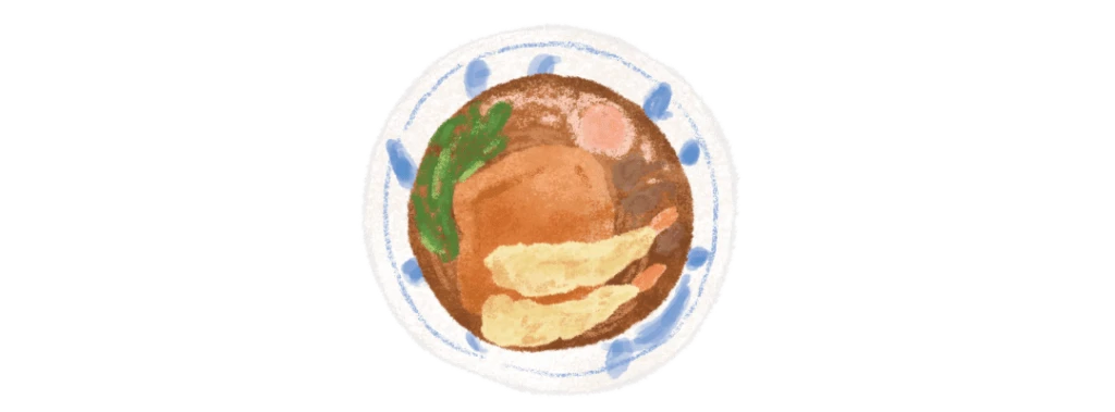 友野一希さんお気に入りの生そばよし井のホームランそばのイラスト