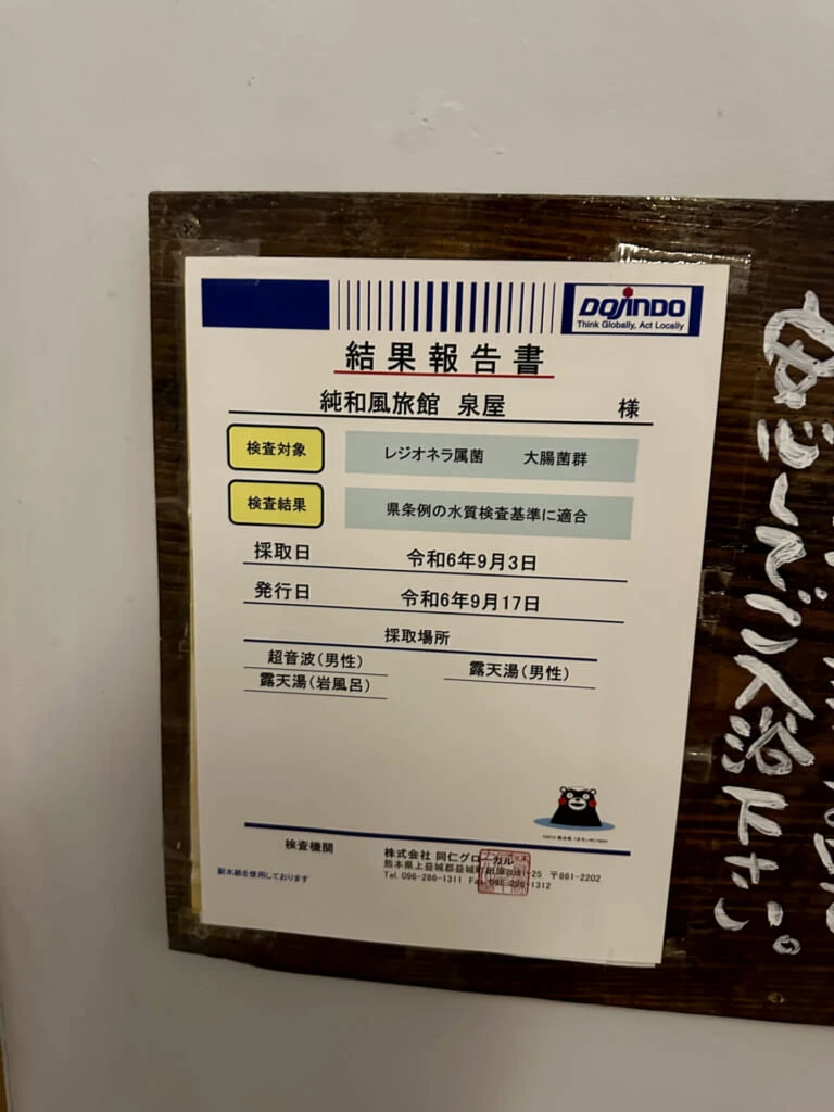 熊本県小国町 純和風旅館 泉屋 安全結果報告書
