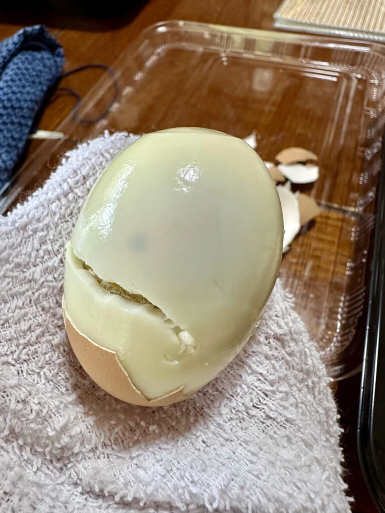 熊本県小国町 殻を剝いたゆで卵