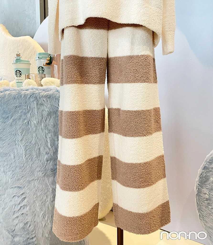『gelato pique パウダーベア刺繍ボーダーロングパンツ モカベージュ』実物