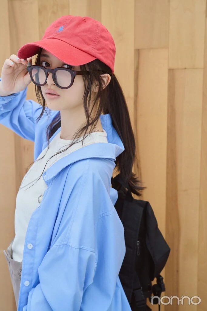 井上和の効かせ色キャップ×後れ毛多めのゆるポニテメインカット