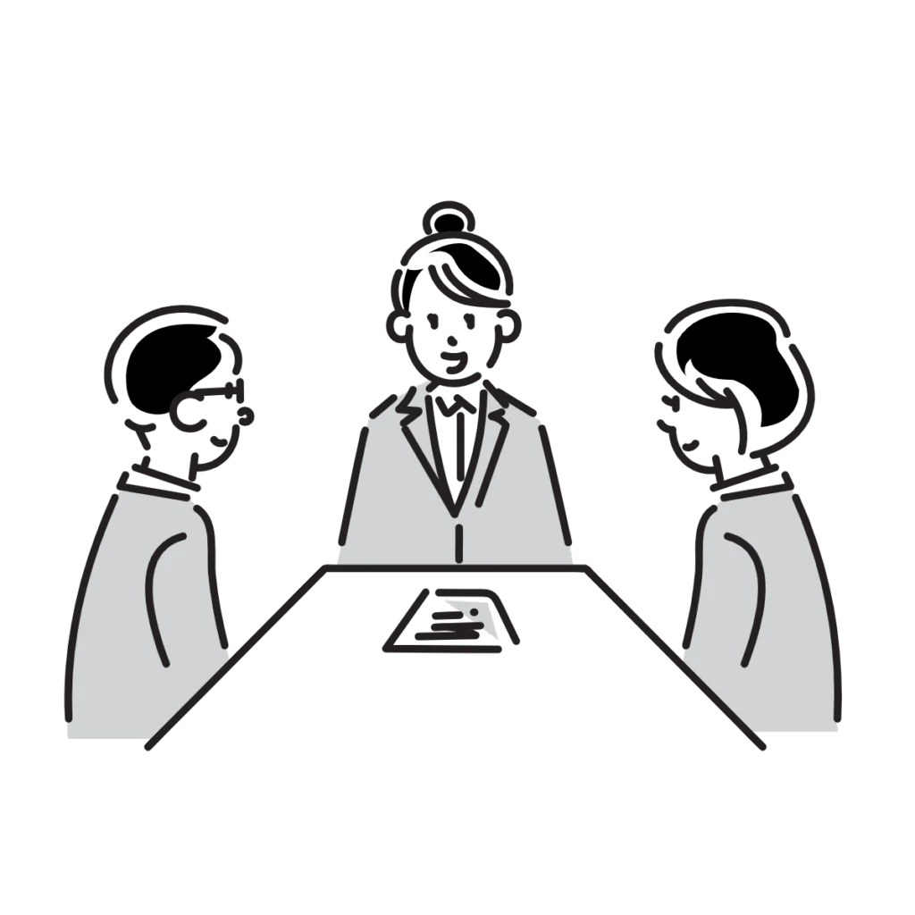 会議で発言するビジネスマンのイラスト　黒
