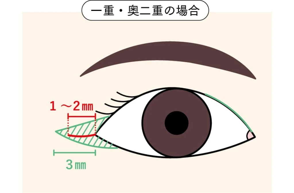 村上なずなの美容のきほん目幅拡張アイラインの基本
一重・奥二重の場合イラスト
