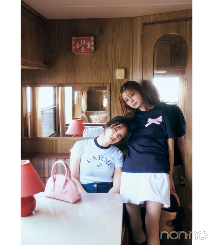 横田真悠と紺野彩夏のPATOU(パトゥ)の名品Tシャツコーデ