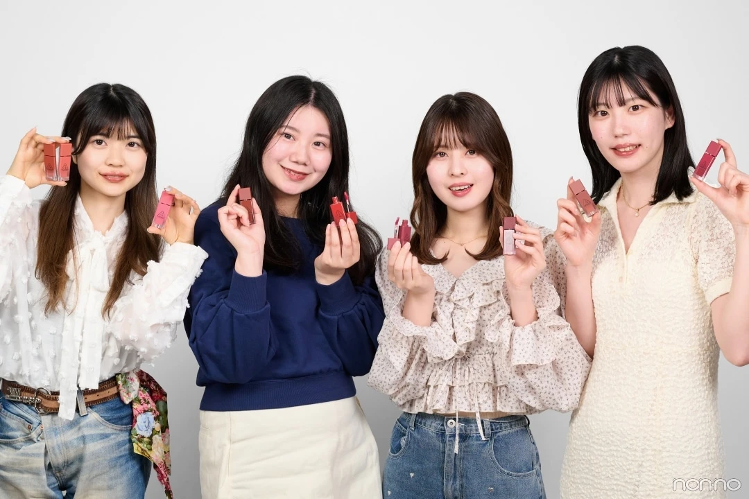 3CEの新作リップ「ガミーオイルティント」全色レビューに参加した大学生エディターズ