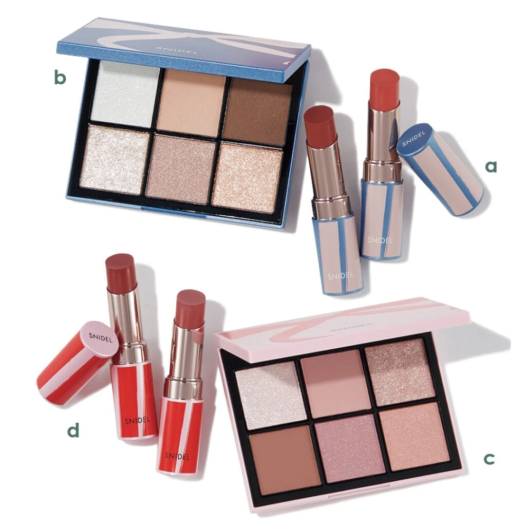 SNIDEL BEAUTYa ルージュ スナイデル n （右）EX02・（左）EX03（各）¥3300b スナイデル アイデザイナー EX13￥6380c スナイデル アイデザイナー EX14￥6380d ルージュ スナイデル n （右）EX04・（左）EX05（各）¥3300