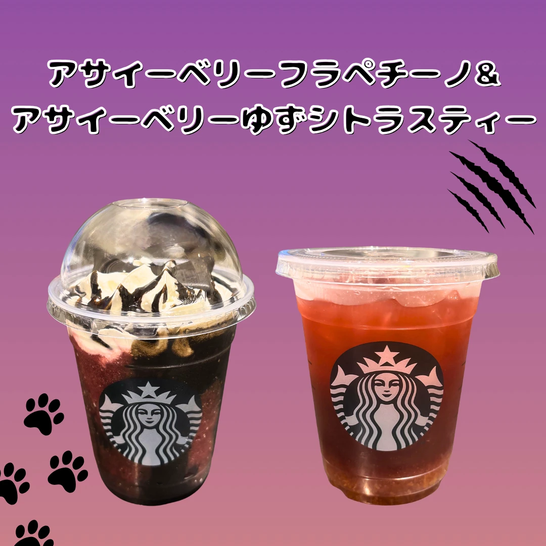 【スタバ新作✨】アサイーベリーフラペチーノ&ゆずシトラスティー🫐飲んでみた感想とおすすめカスタマイズ🐈‍⬛