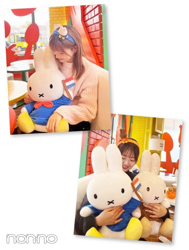 「ナインチェカフェ」店内でミッフィーのぬいぐるみと一緒に撮った写真