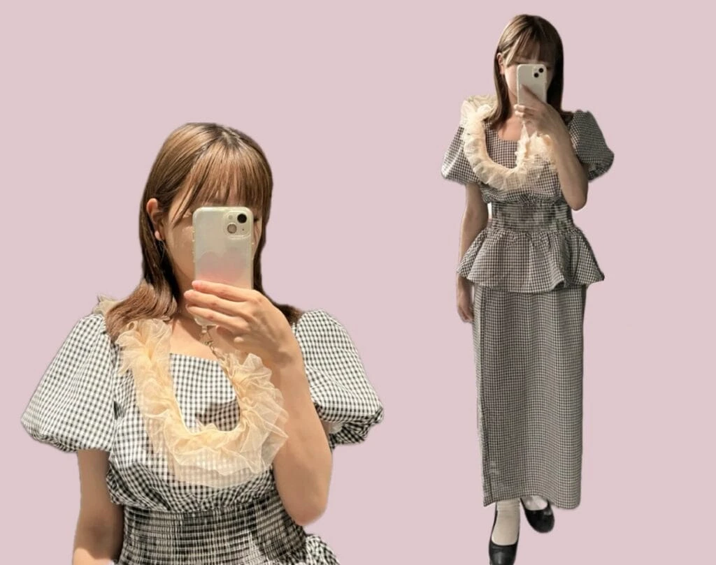 muguet ギンガムチェックセットアップコーデ