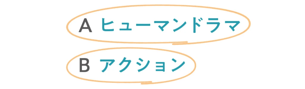 ◯Aヒューマンドラマ
◯Bアクション