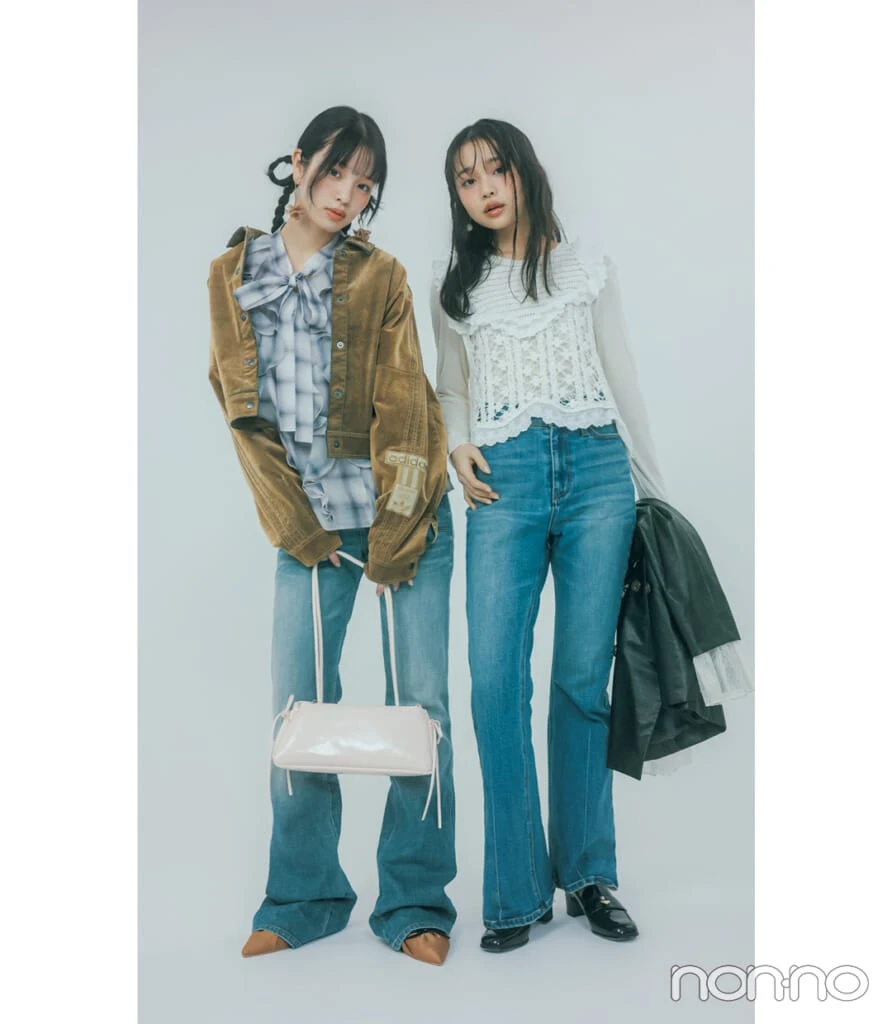 横田真悠と林芽亜里のデニムコーデをアプデモデルカット4-1