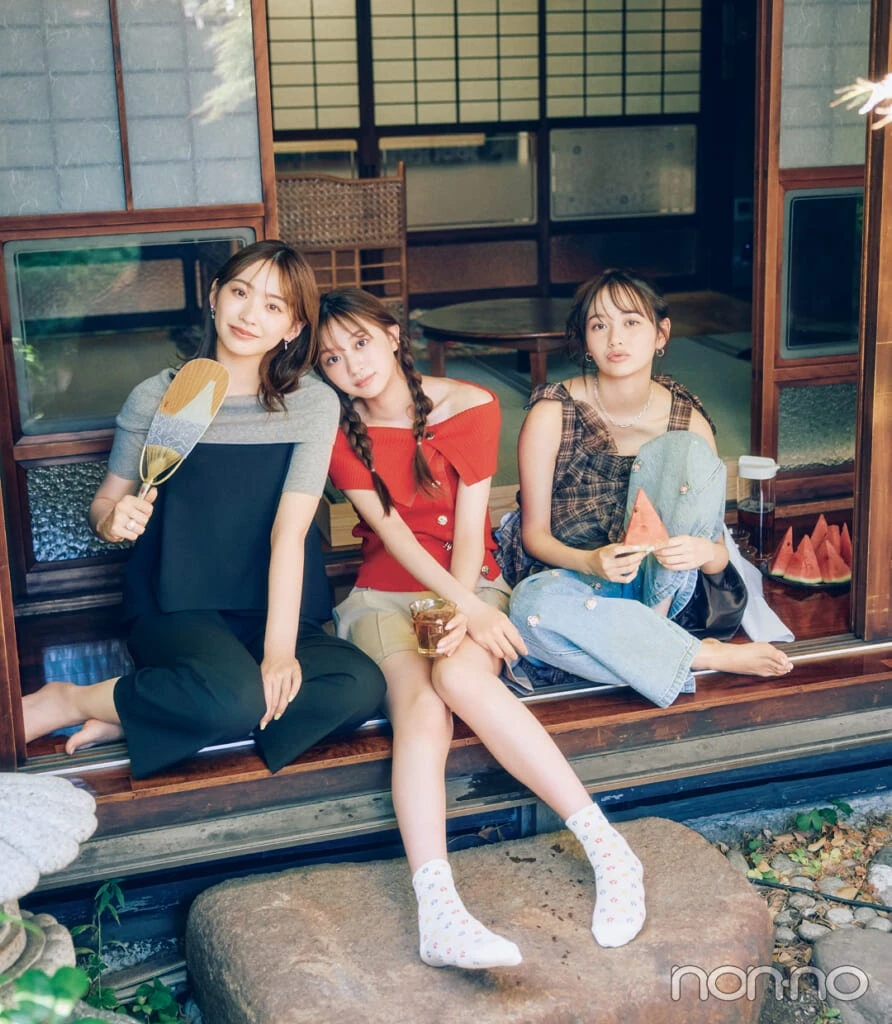 村上なずな、加藤栞、佐藤和奏の夏着回しモデルカット5-5