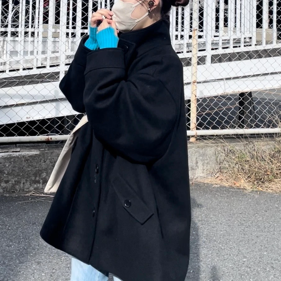 MOUSSY(マウジー)のスタンドカラーコートを使った大学生冬コーデ