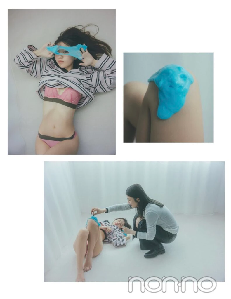スライムで遊んでいる馬場ふみかと菊地姫奈