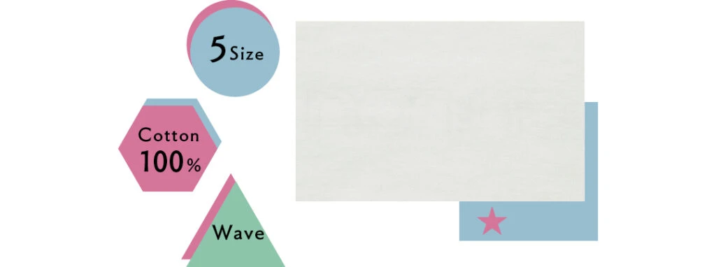 ①5Size
②Cotton100%
③Wave
④★ほぼ透けない
