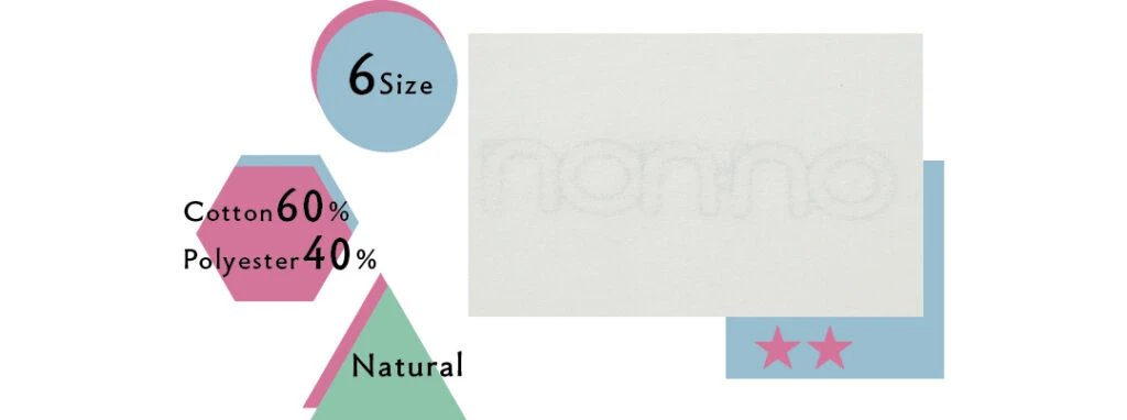①6Size
②Cotton60%、Polyester40%
③Natural
④★★ちょっと透ける
