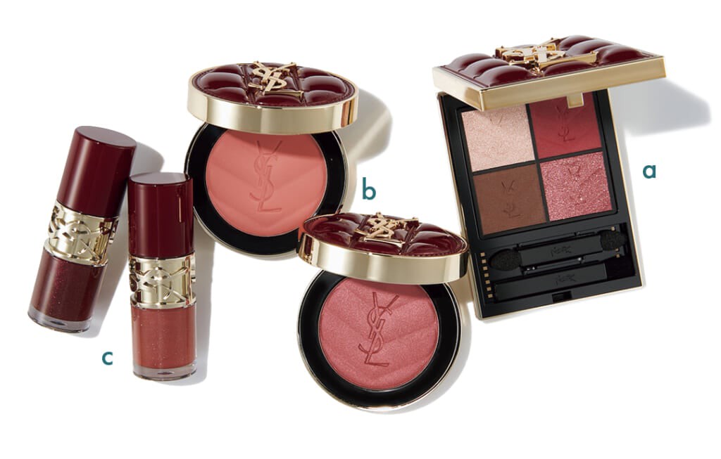 YVES SAINT LAURENT【イヴ・サンローラン】のクリスマスコフレ2026

aクチュール ミニ クラッチ〈コレクター〉 1982¥11660
bYSL メイクミーブラッシュ パウダー〈コレクター〉（右）1982・（左）06（各）¥9240
cYSL ラブシャイン グロスプランパー〈コレクター〉（右）1961・（左）1982（各）¥5720