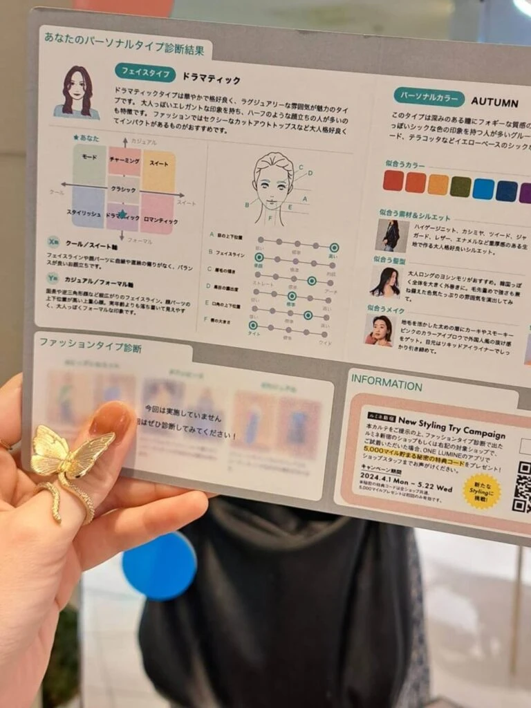 ルミネ新宿 パーソナルカラー診断機 カルテ