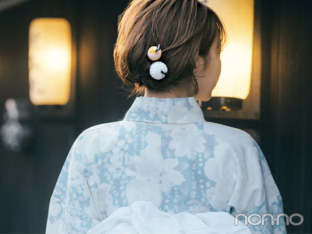 村上なずなの花火大会デートの浴衣コーデに似合う和モダンボブ風ヘアアレンジ
