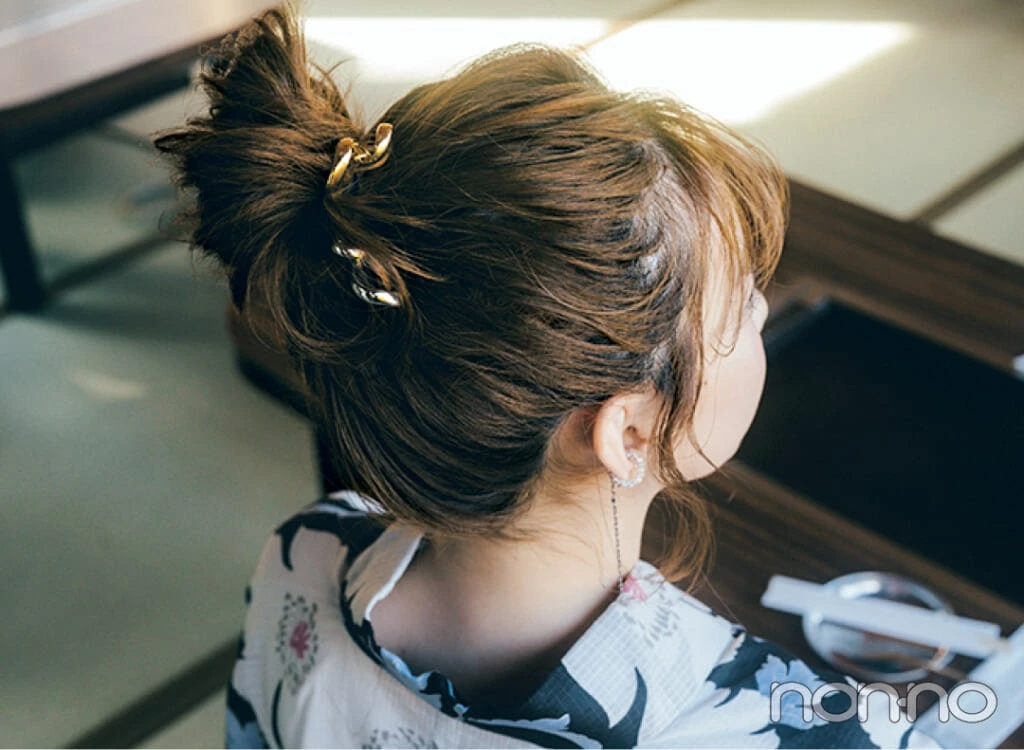 村上なずなの屋形船女子会の浴衣コーデに似合うアップヘアアレンジ