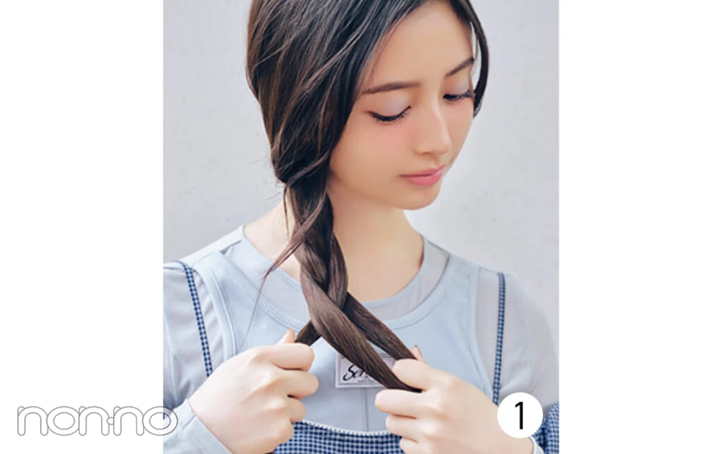 井上和とキャップとヘアアレンジプロセスカット2−4