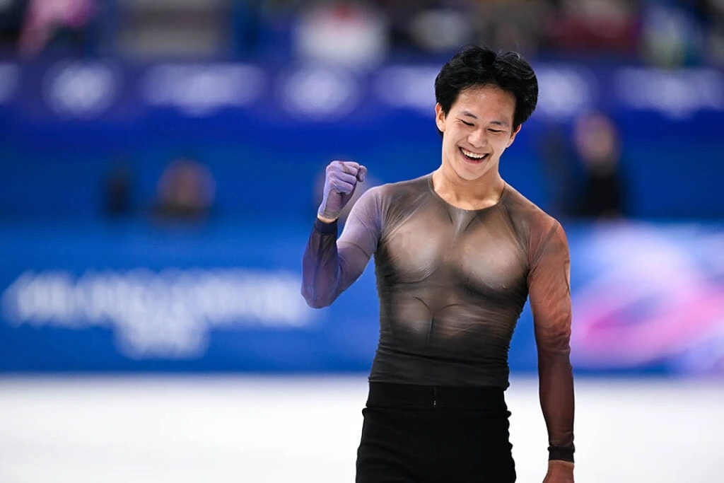 ミラノ五輪フィギュアSP3位のアダム・・シャオ・イム・ファ
(Adam Siao Him Fa / フランス)選手の演技後の笑顔