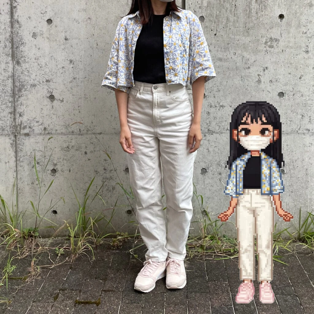 ZARA　GU　夏　コーデ　ピクセル　デニム　シャツ
