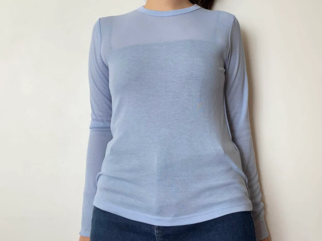 ソフトシアークルーネックT・62 BLUE、着用画像