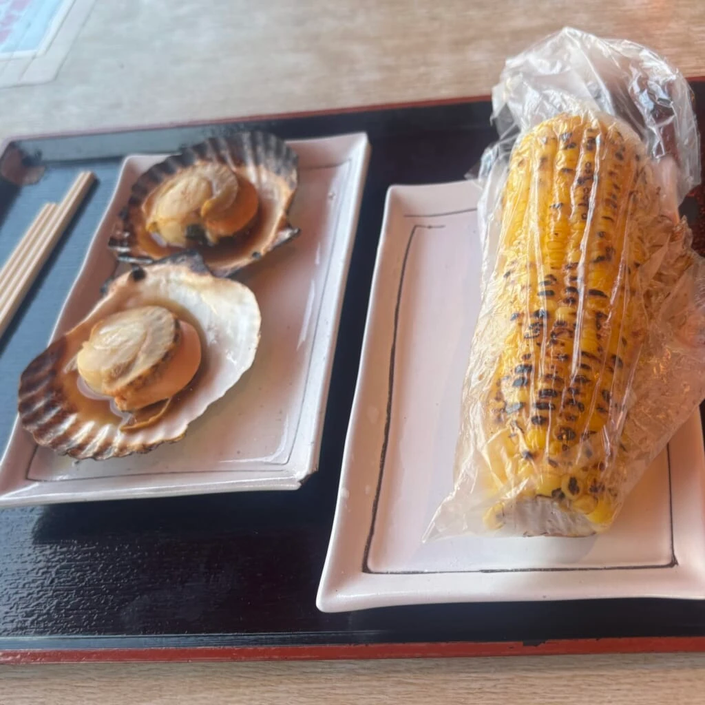 ホタテ、とうもろこし