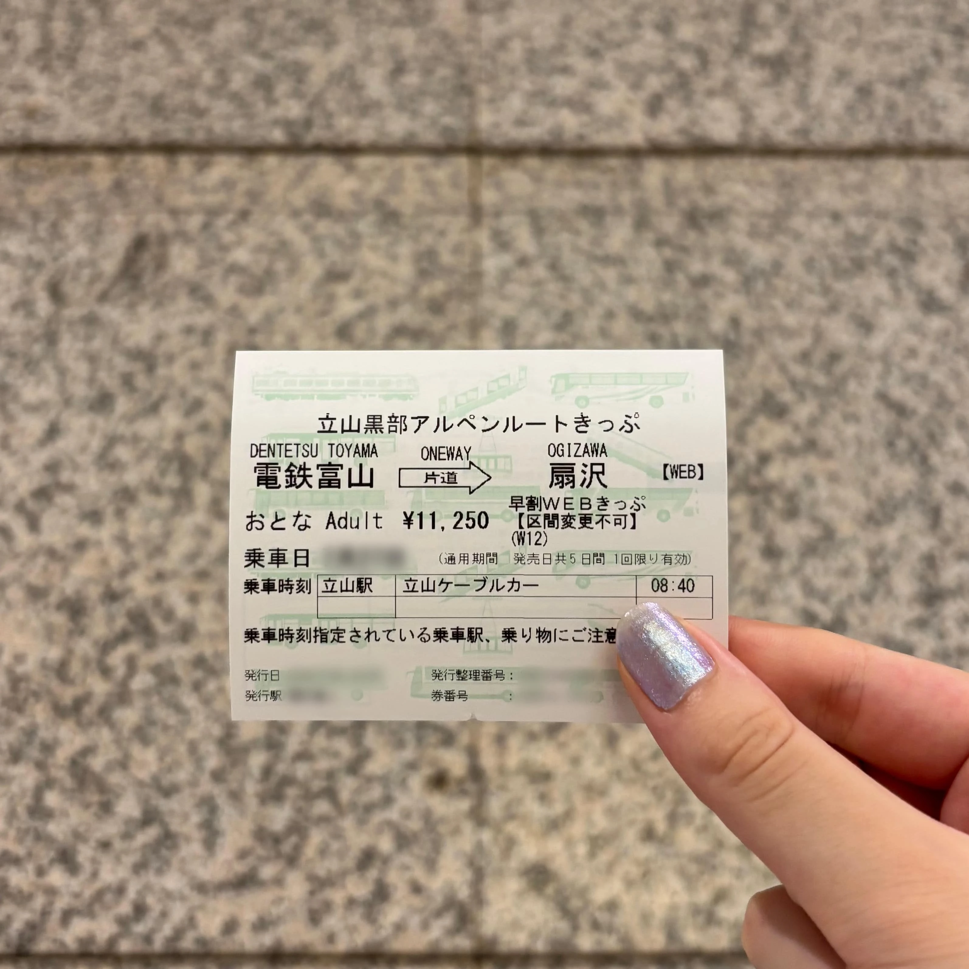 電鉄富山から扇沢までの立山黒部アルペンルート片道WEB乗車券