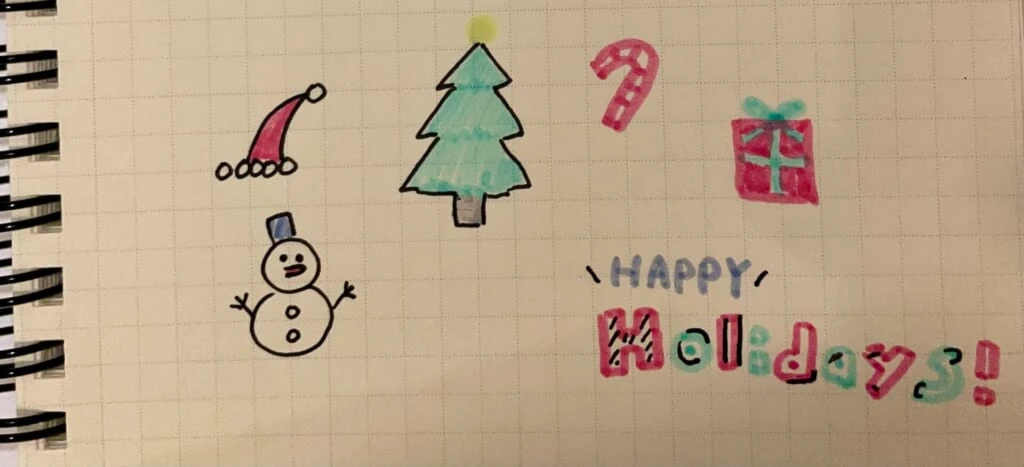 マイルドライナーとボールペンを使って描いたクリスマスの絵