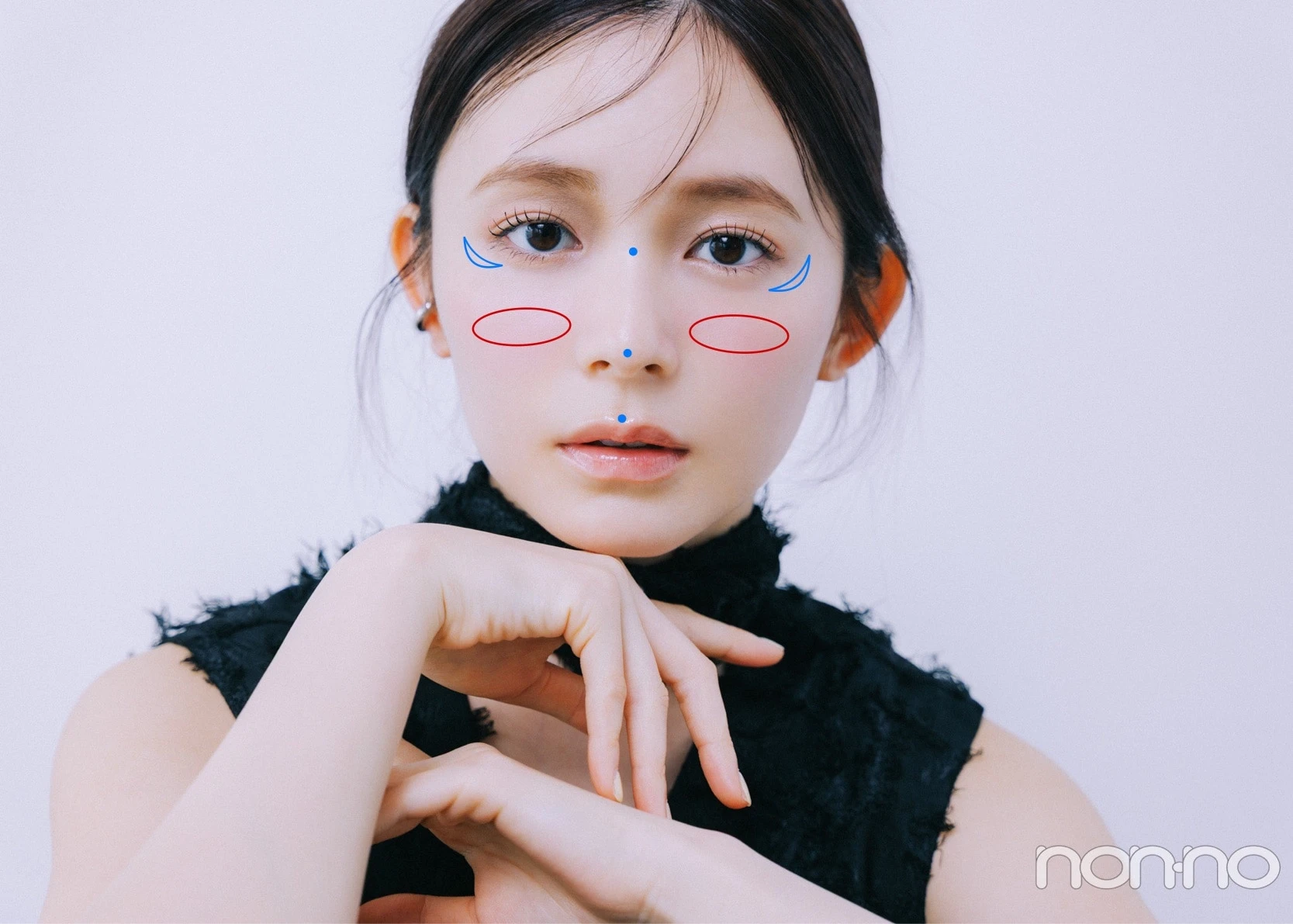 りんくまの美容格言立体感メイク編のチーク、ハイライトの入れ方マッピング