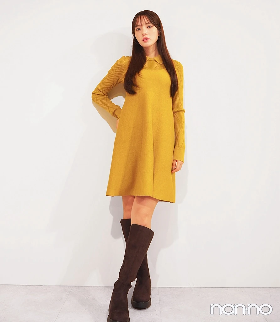「2ピースニットミニワンピース by rokh」カラー: 47 YELLOW着用画像