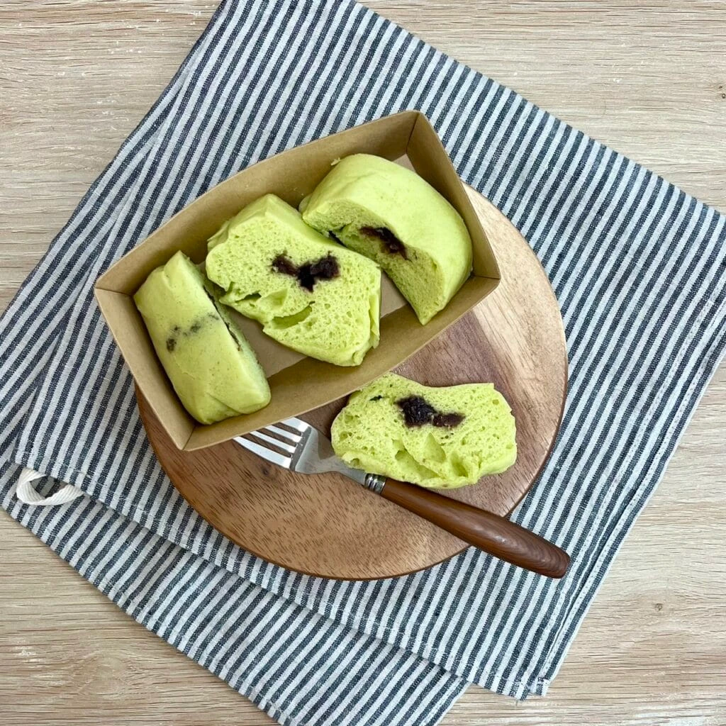 無印米粉のホットケーキでつくる蒸しパンアレンジ3抹茶とあんこ