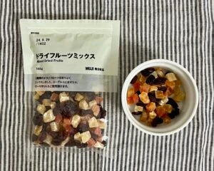 無印米粉のパンケーキでつくる蒸しパンアレンジ1の材料 ドライフルーツ