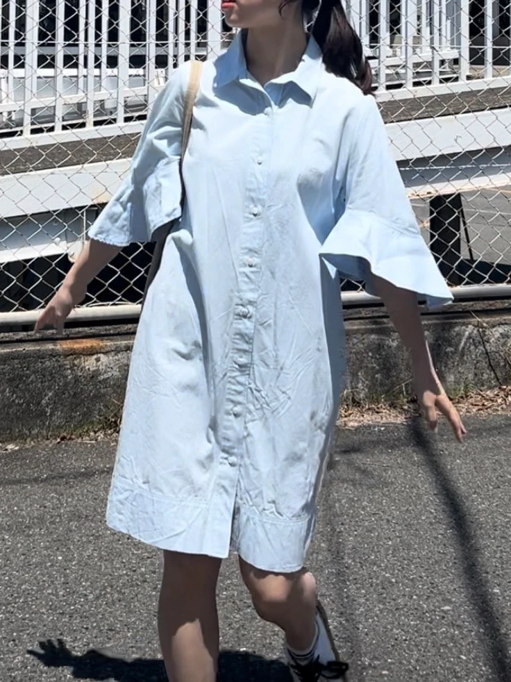 大人カジュアルな夏の通学コーデ　シャツワンピース