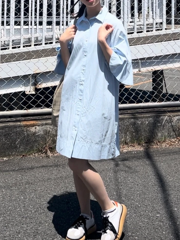 大人カジュアルな夏の通学コーデ　シャツワンピース