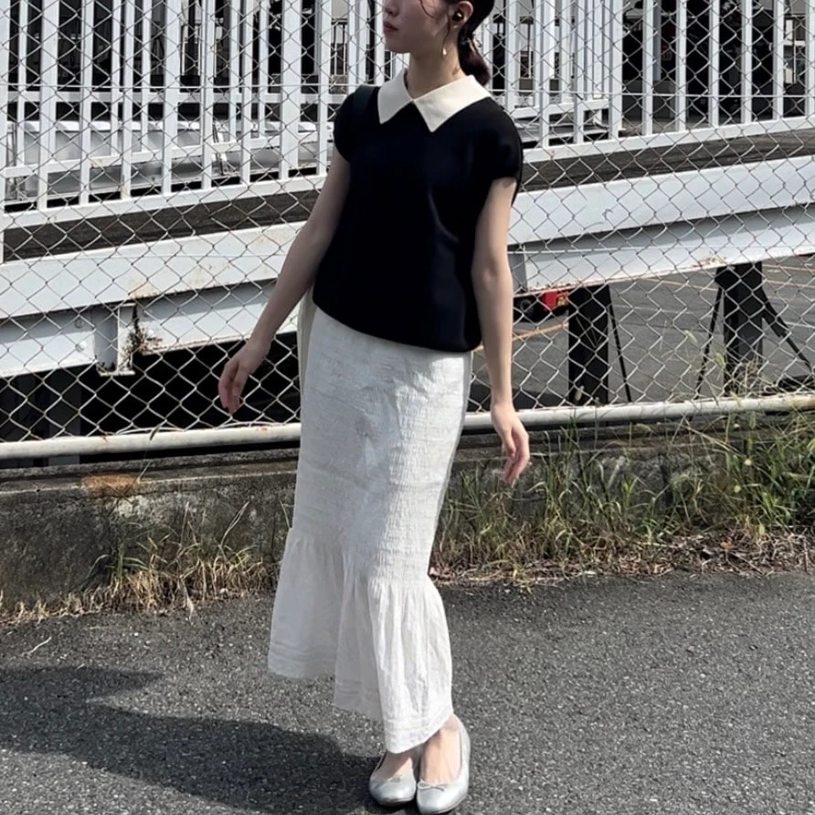 夏コーデ　フェミニン×モノトーン