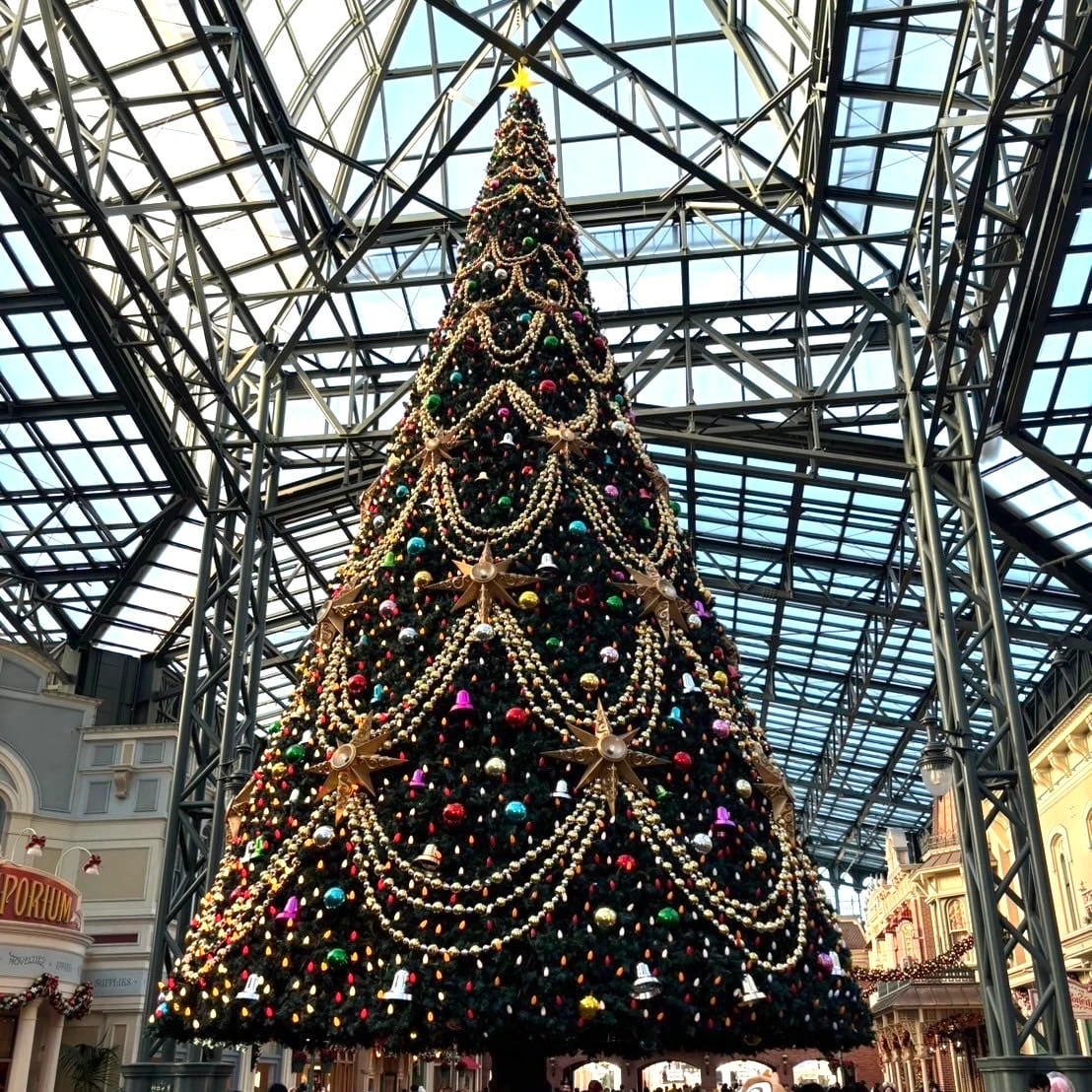クリスマスディズニーランドのお昼のクリスマスツリーの様子