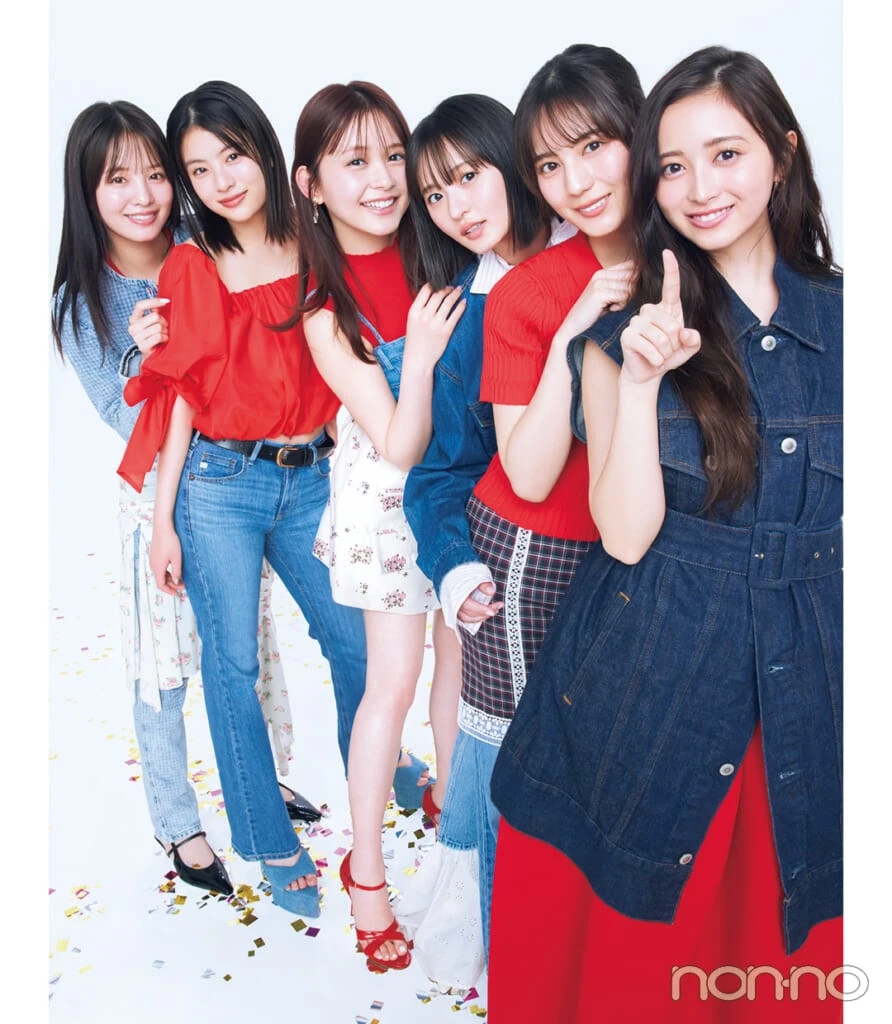 遠藤さくら、横田真悠、久間田琳加、出口夏希、井上和、小坂菜緒のnon-no 55th anniversary non-noカバ ーガールズモデルカット11-2