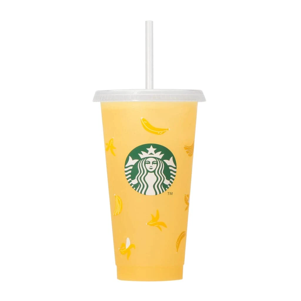 カラーチェンジングリユーザブルコールドカップバナナの色が変わった様子