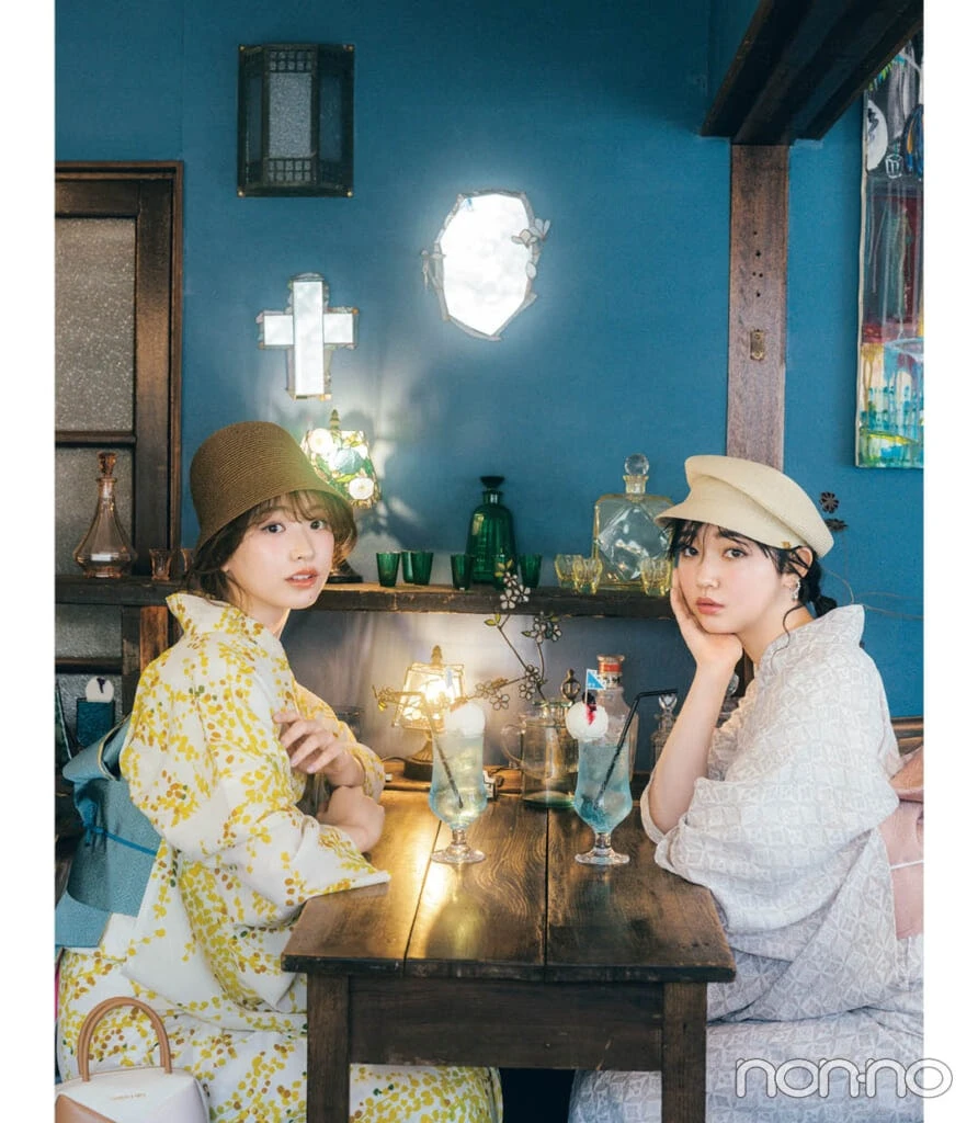 小宮山莉渚と村上なずなの下町散策女子会の浴衣コーデ