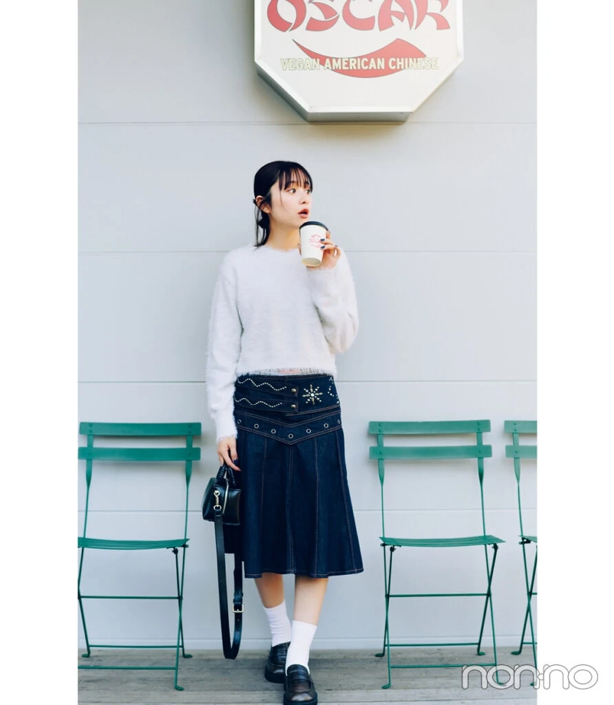 堀田真由がラメニットを冬→春着回し5