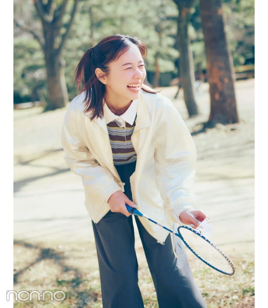 堀田真由のピクニックに行く時の春アウター2-3
