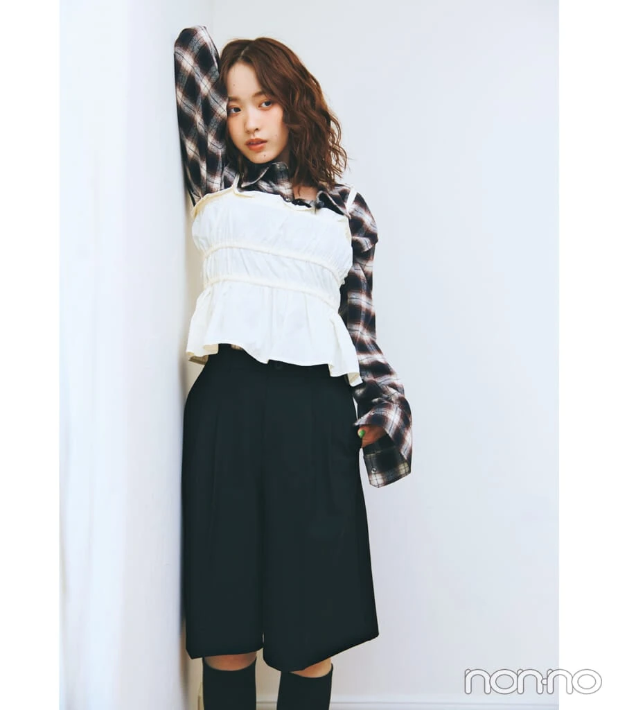 村上なずなのGUのジャケット&パンツのセットアップ着回し3-7