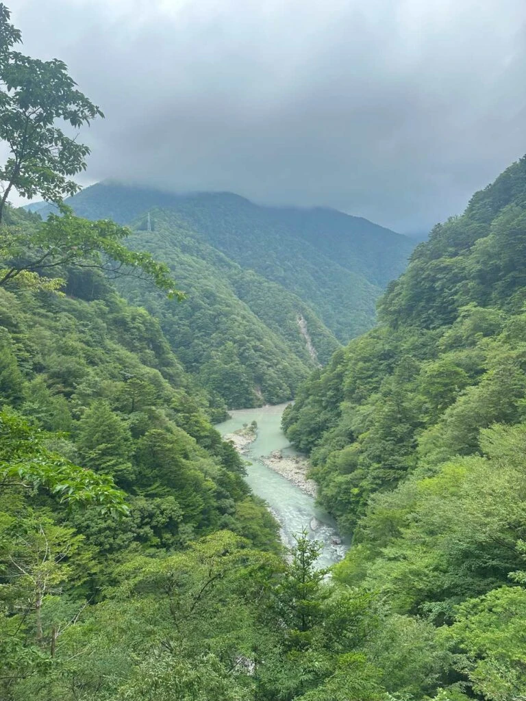 寸又峡 夢のつり橋を遠くから見た景色