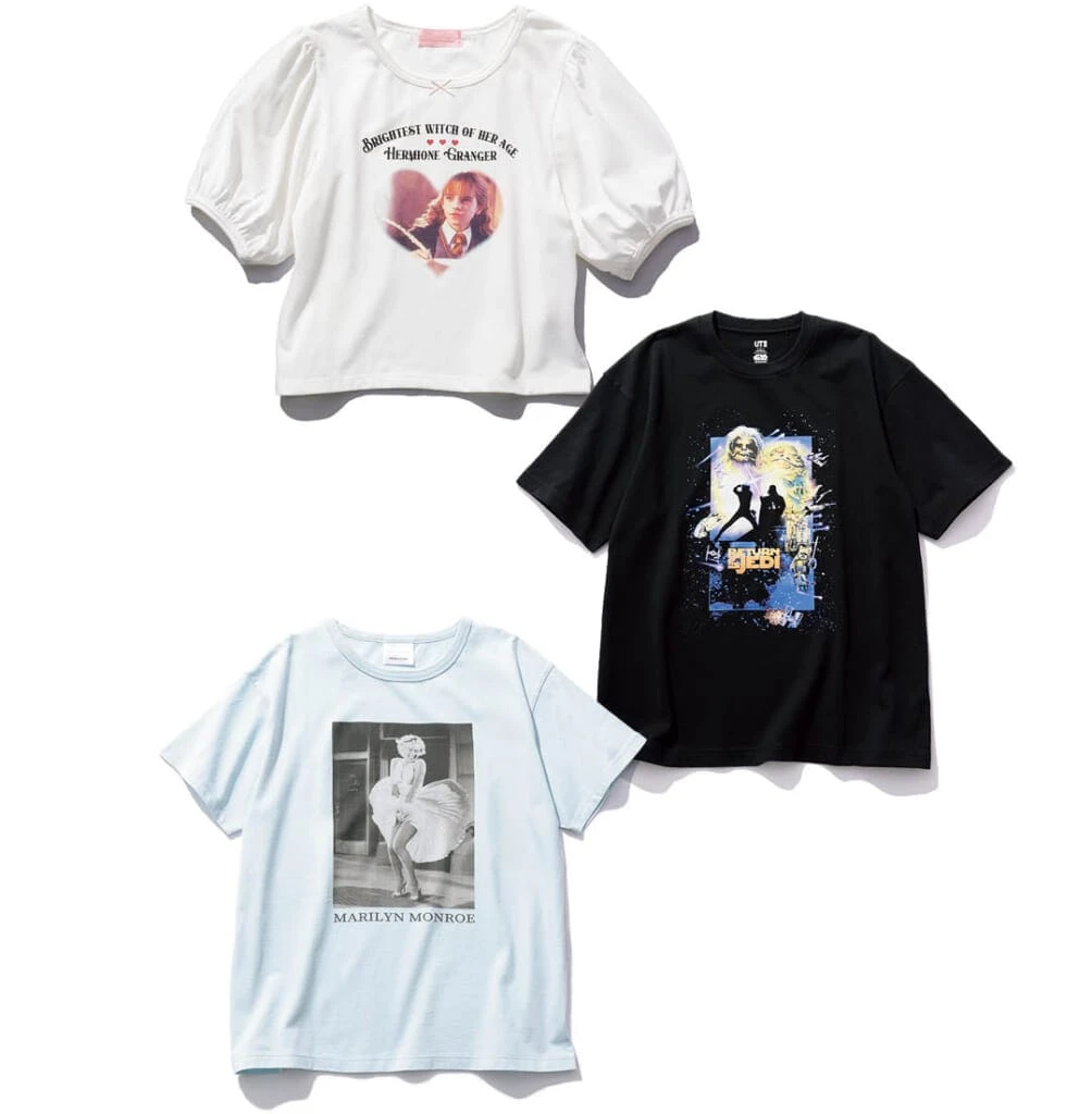 ハリーポッター、スターウォーズ、マリリン・モンローの映画Tシャツ